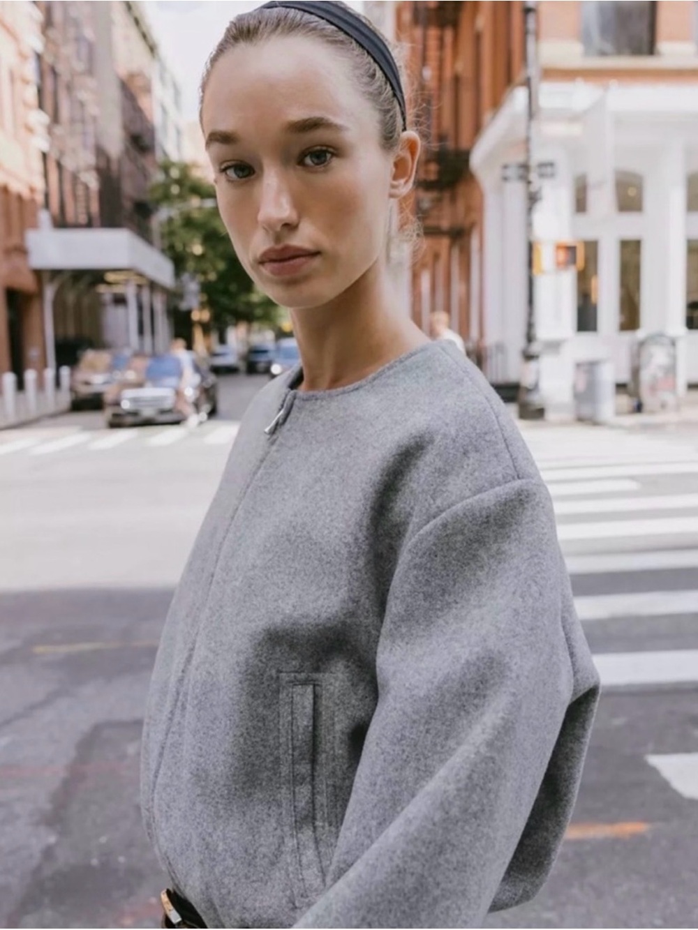Zara Grey Collarless Bomber Jacket - Picture 4 of 5